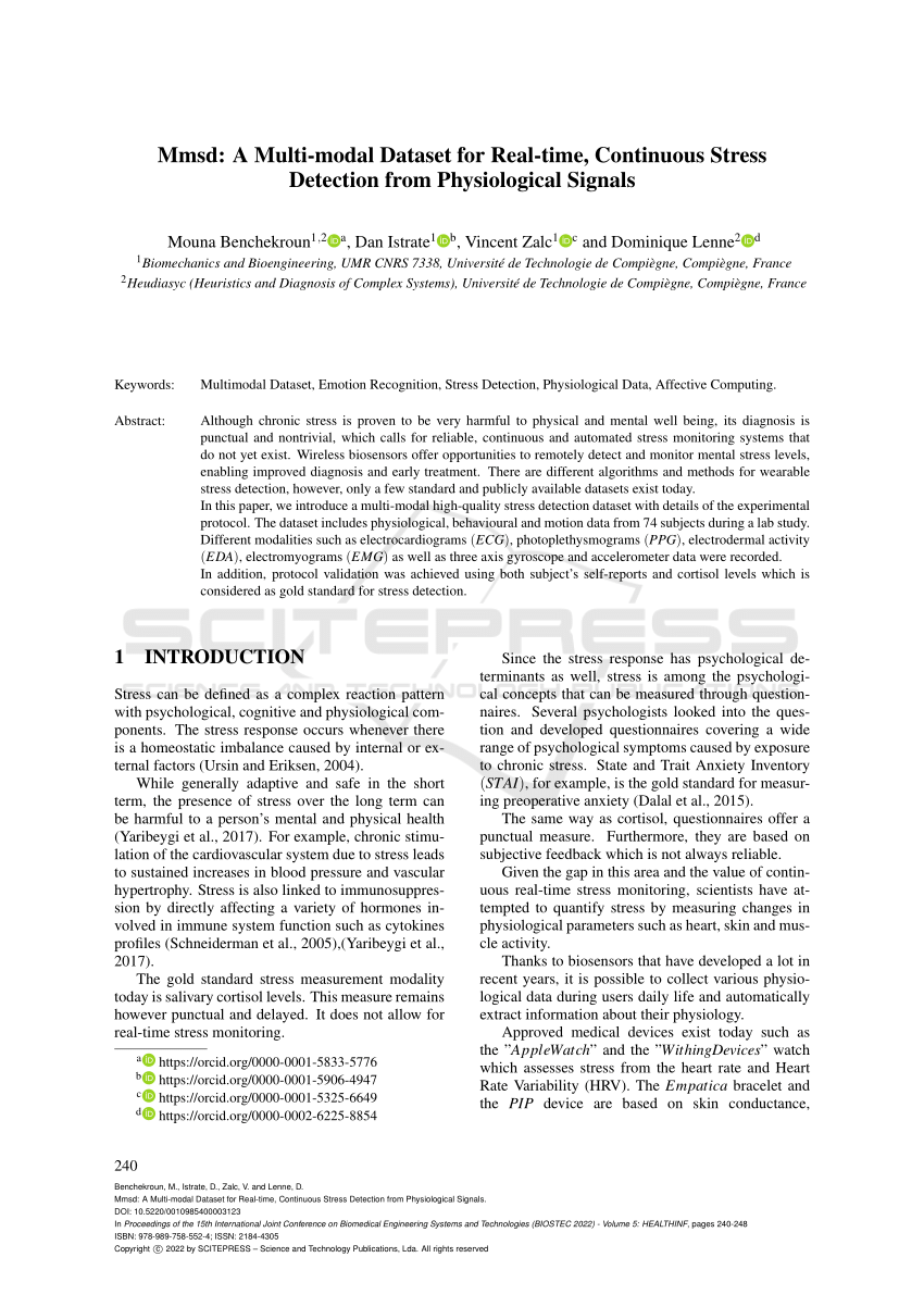 (PDF) Mmsd A Multimodal Dataset for Realtime, Continuous Stress