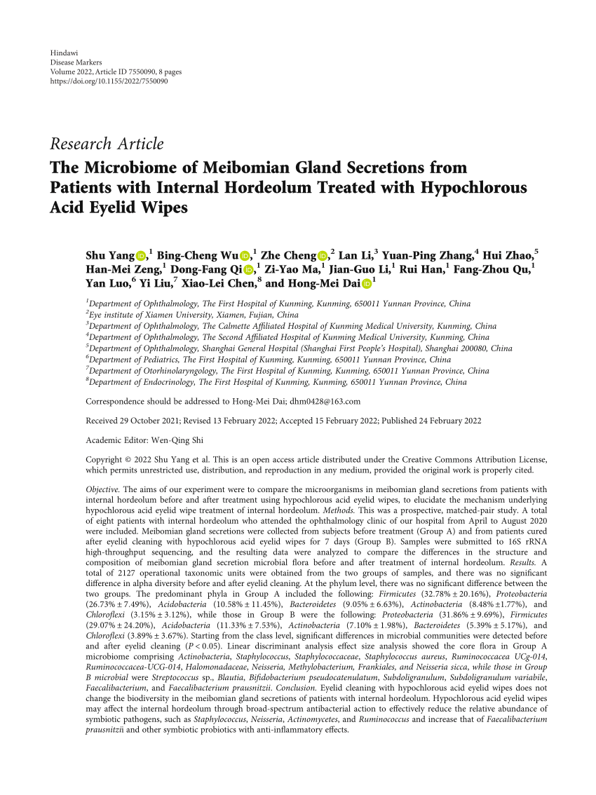 Pdf The Microbiome Of Meibomian Gland Secretions From Patients With Internal Hordeolum Treated 