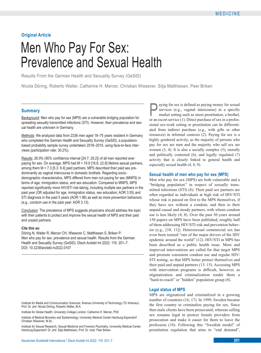 PDF) Men who Pay for Sex: Prevalence and Sexual Health - Results from the  German Health and Sexuality Survey (GeSiD) // Männer, die für Sex bezahlen  – Prävalenz und sexuelle Gesundheit Ergebnisse