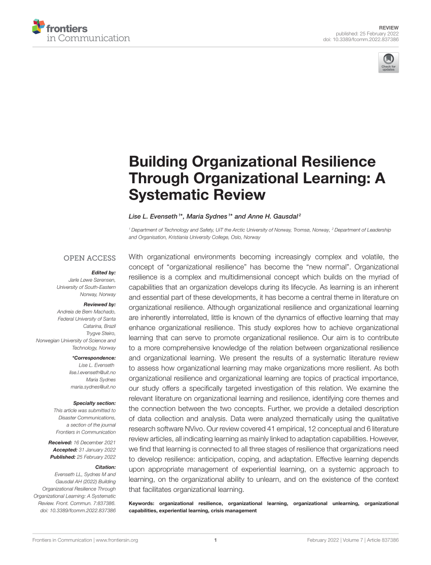 literature review on organizational resilience