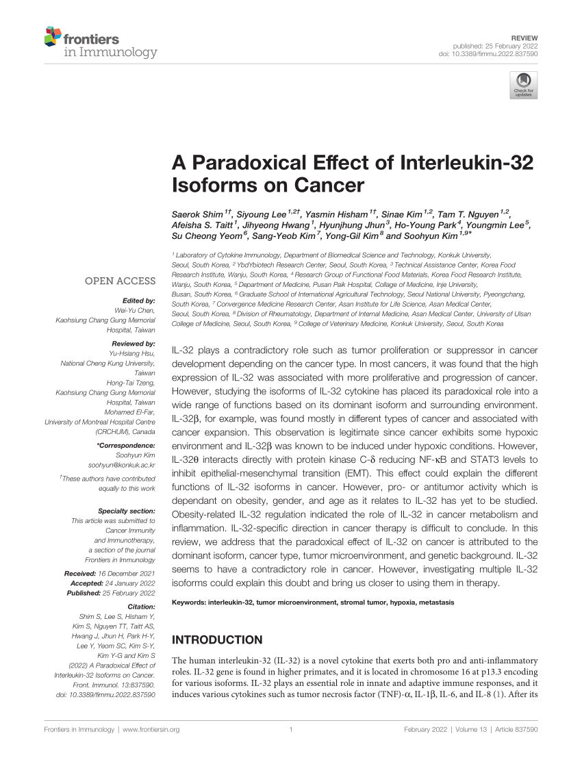 PDF) A Paradoxical Effect of Interleukin-32 Isoforms on Cancer