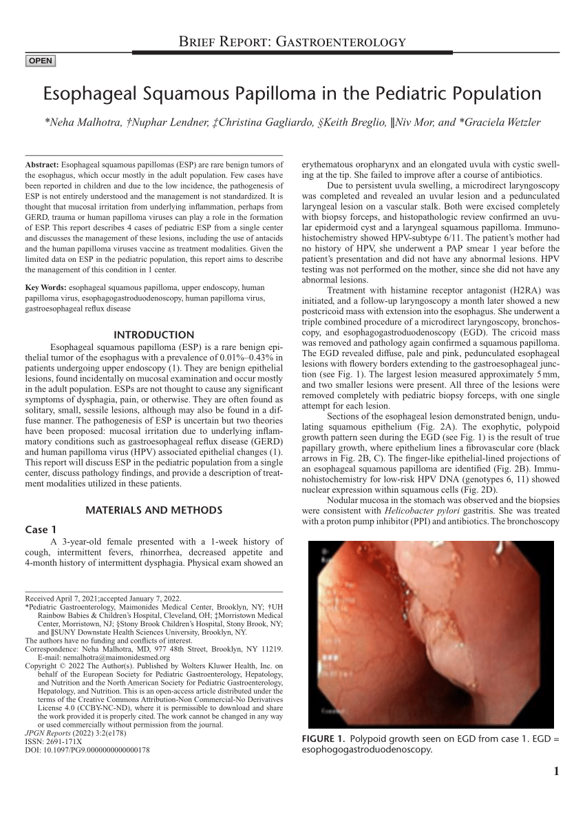 PDF Esophageal Squamous Papilloma In The Pediatric Population