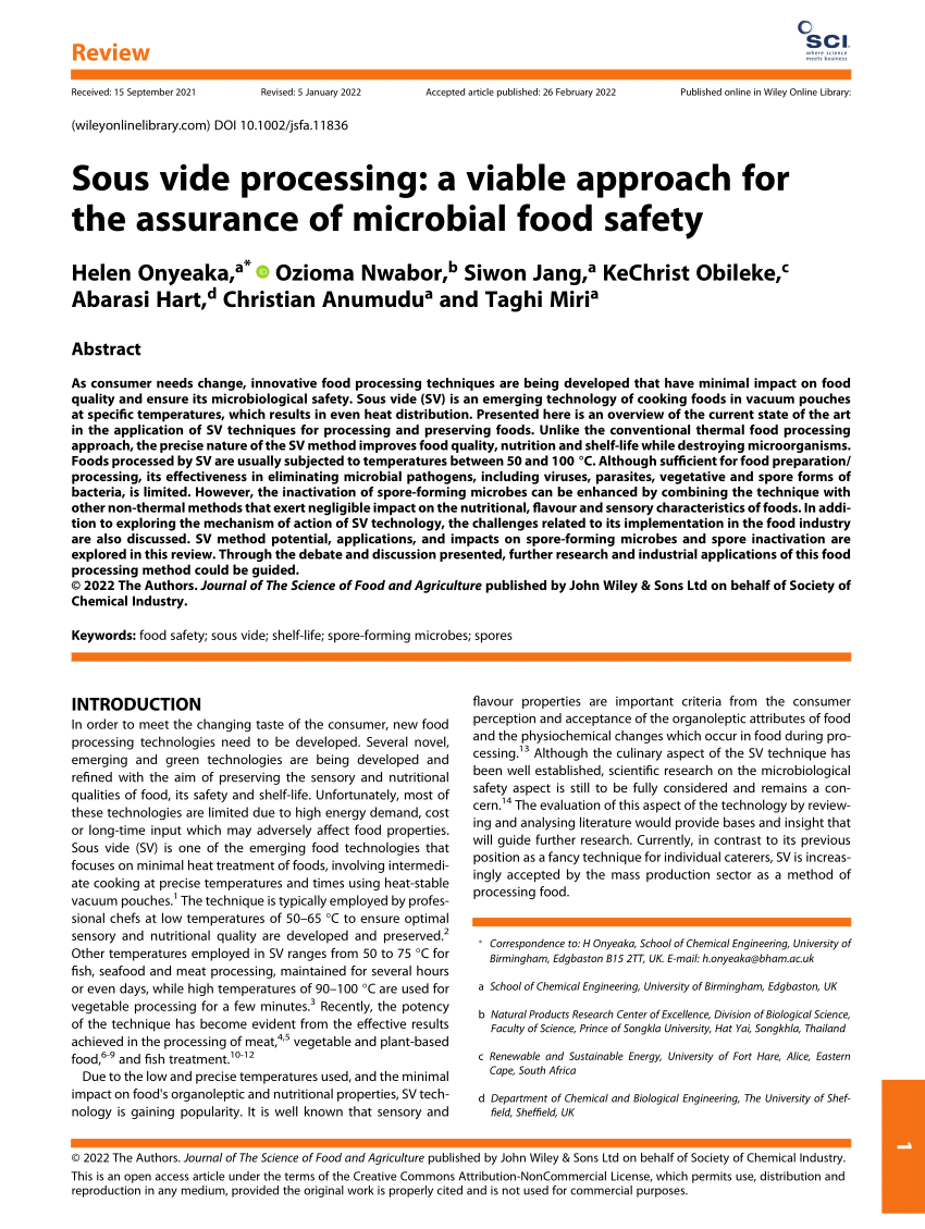 Pdf Sous Vide Processing A Viable Approach For The Assurance Of Microbial Food Safety