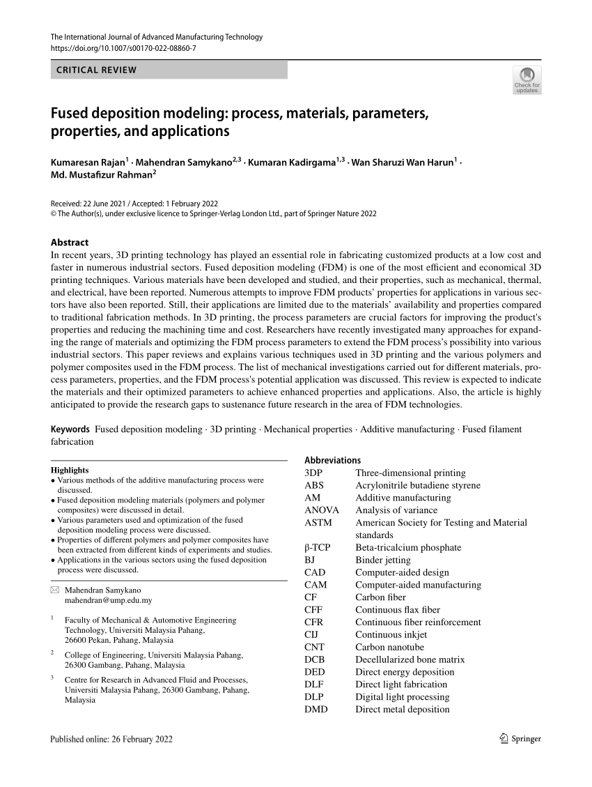 PDF) Fused deposition modeling: process, materials, parameters