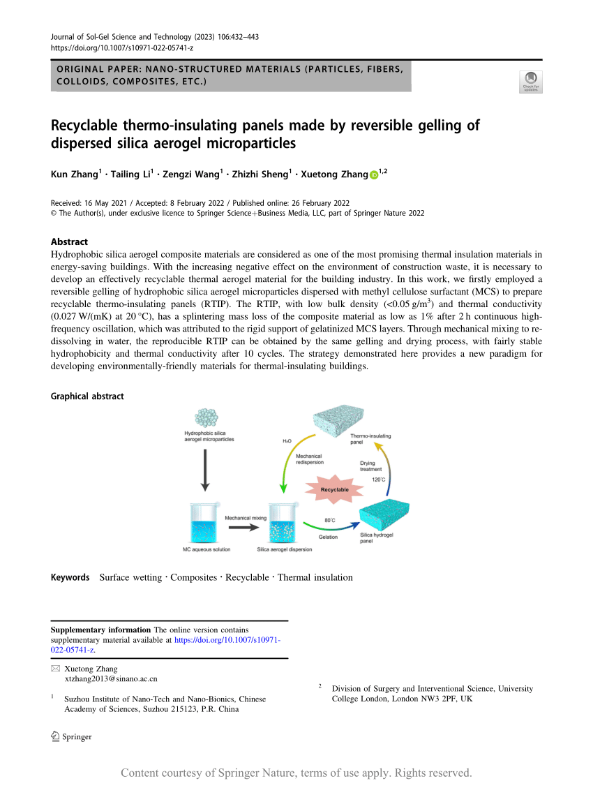 Recyclable thermo-insulating panels made by reversible gelling of dispersed  silica aerogel microparticles