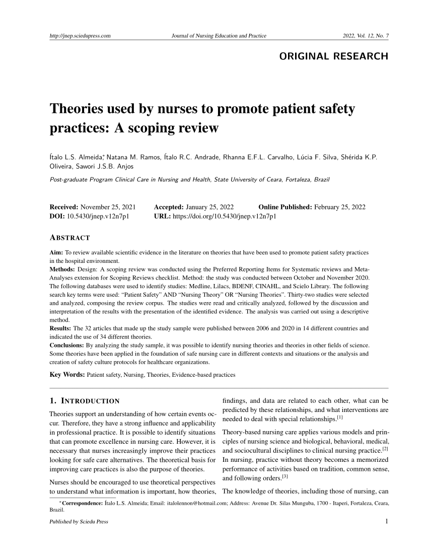 research article on nursing process patient safety implementation