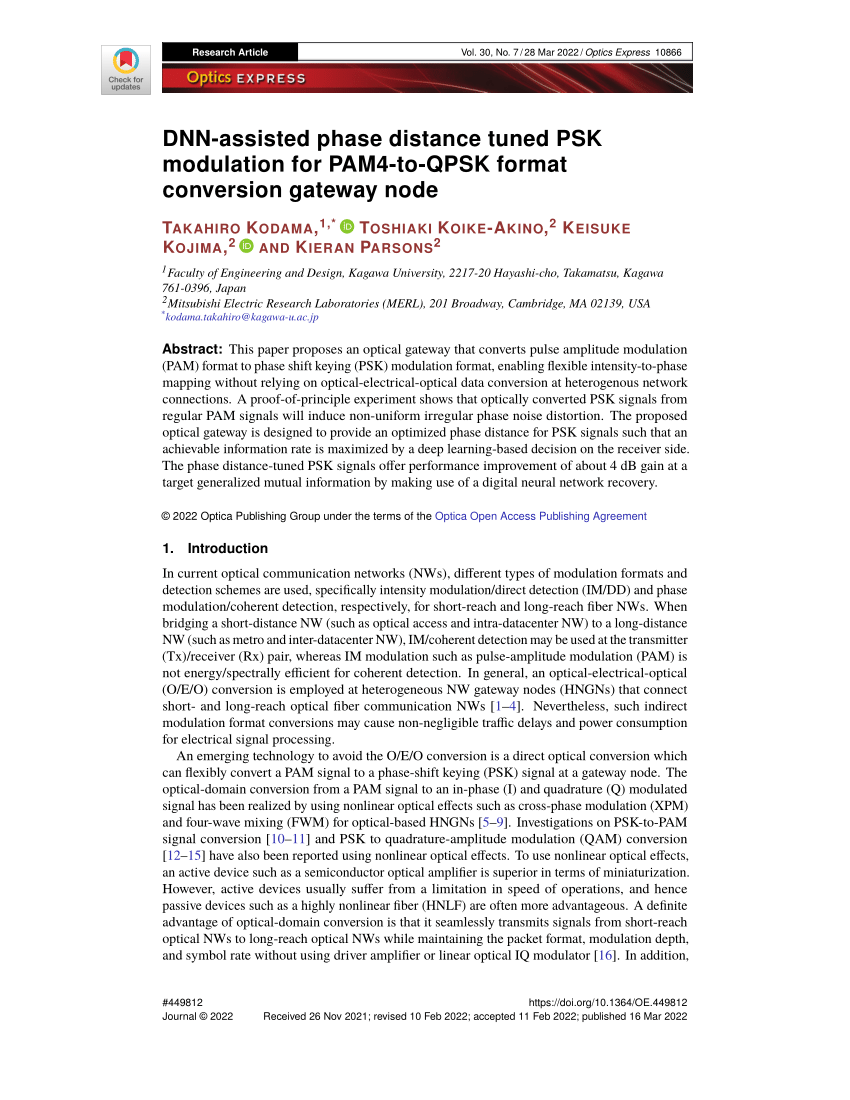 (PDF) DNN-assisted phase distance tuned PSK modulation for PAM4-to-QPSK Sns-Brigh10