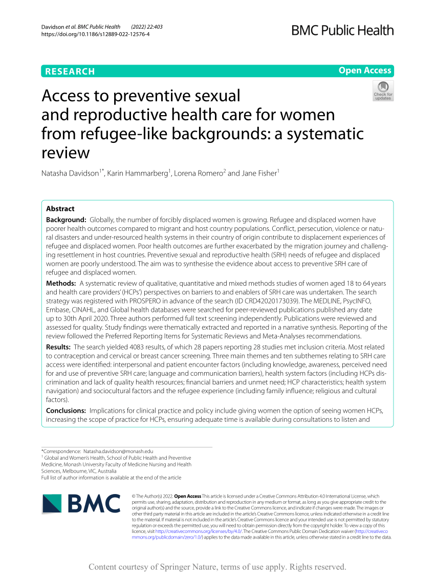 PDF Access to preventive sexual and reproductive health care for