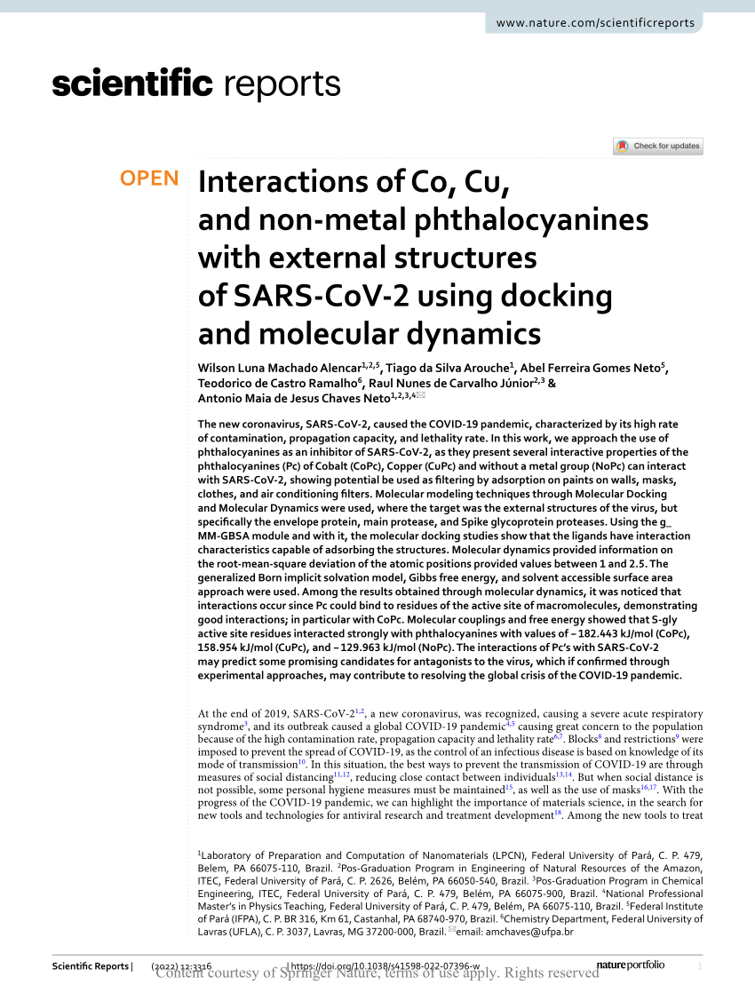 PDF) Interactions of Co, Cu, and non-metal phthalocyanines with 