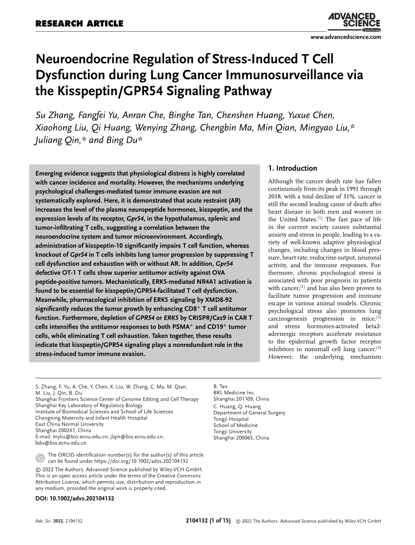 Pdf Neuroendocrine Regulation Of Stress‐induced T Cell Dysfunction During Lung Cancer 8111