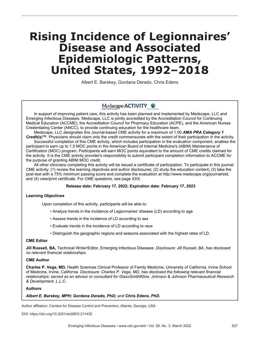 (PDF) Rising Incidence of Legionnaires' Disease and Associated