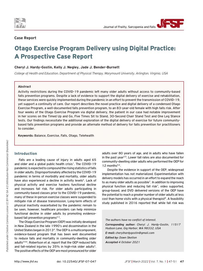 Frontiers  The Otago Exercise Program: Innovative Delivery Models