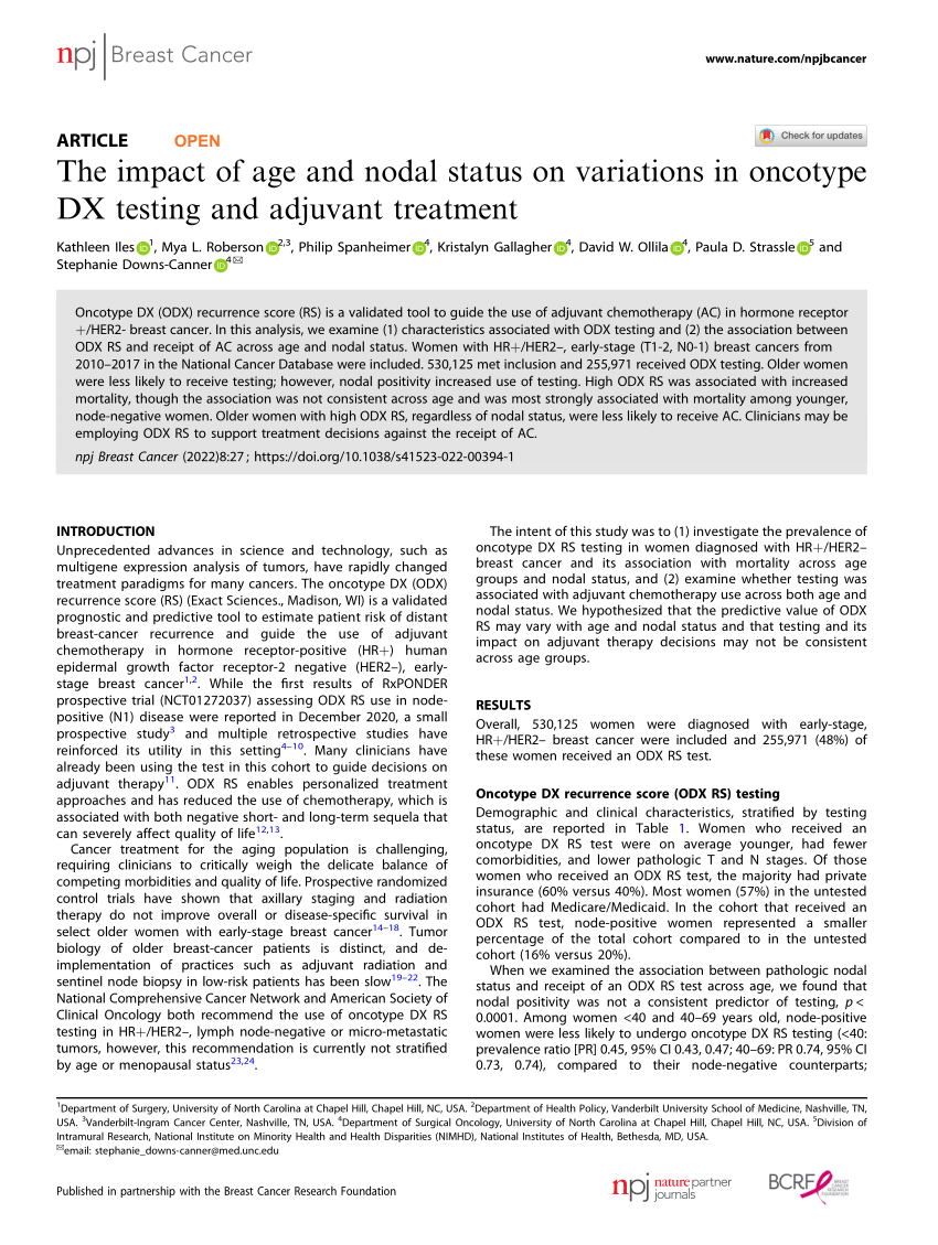 PDF) The impact of age and nodal status on variations in oncotype