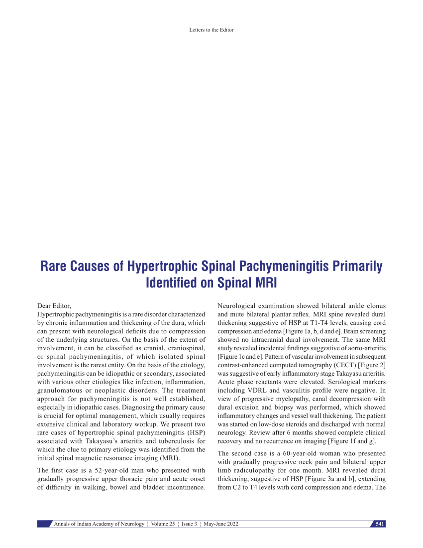 Pdf Rare Causes Of Hypertrophic Spinal Pachymeningitis Primarily