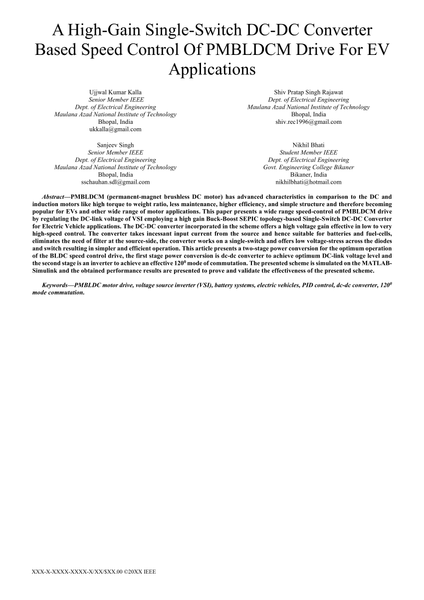 PDF A High Gain Single Switch DC DC Converter Based Speed Control  