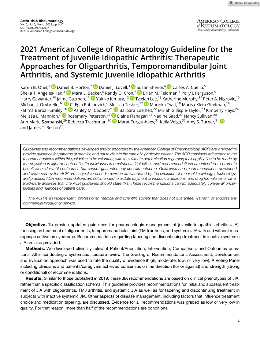 (PDF) 2021 American College of Rheumatology Guideline for the Treatment