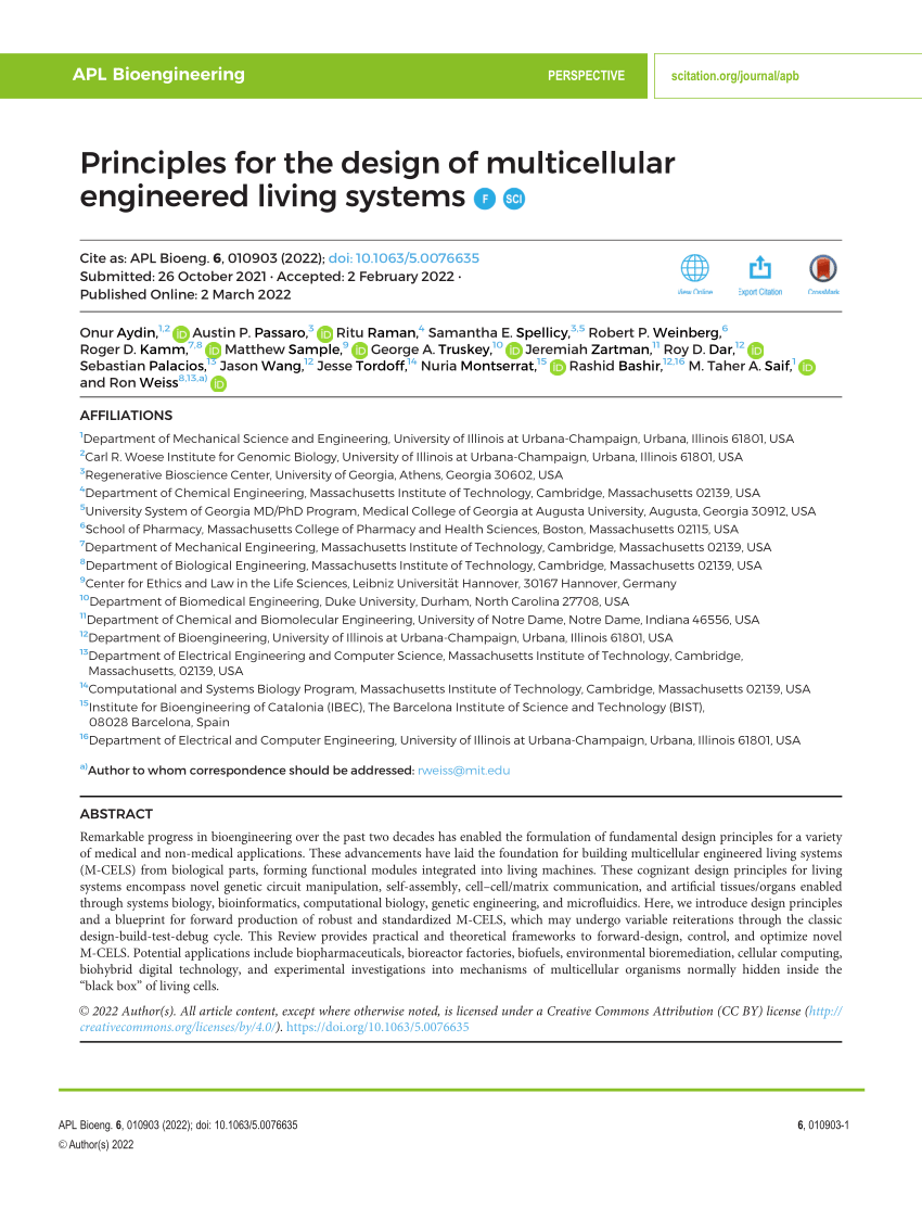 PDF) Principles for the design of multicellular engineered living systems