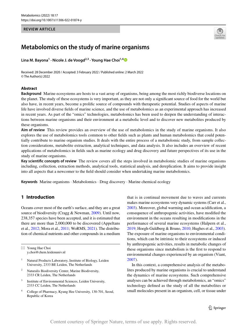 (PDF) Metabolomics on the study of marine organisms