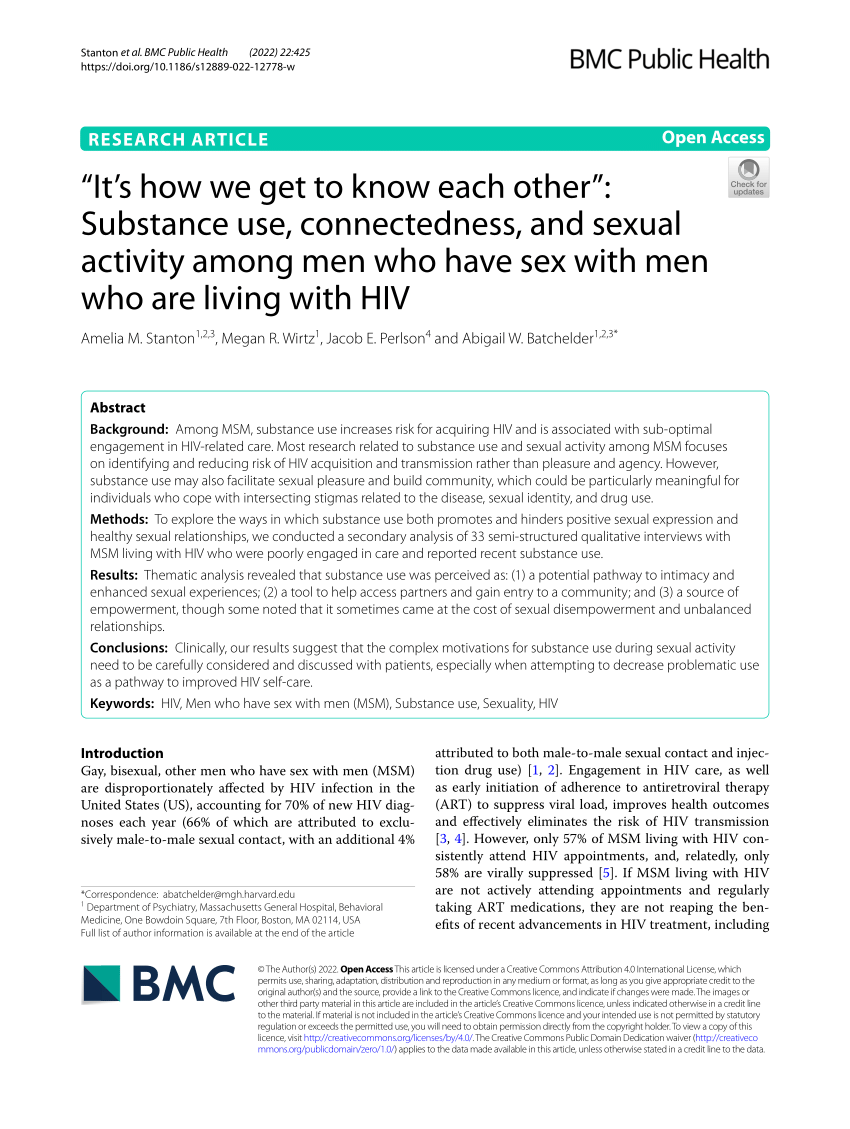 PDF) “Its how we get to know each other” Substance use, connectedness, and sexual activity among men who have sex with men who are living with