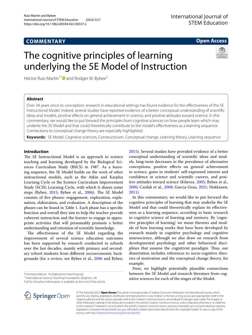 PDF The Cognitive Principles Of Learning Underlying The E Model Of Instruction