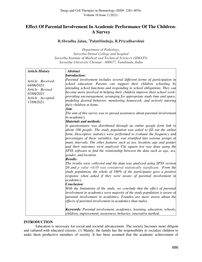 parental involvement in academic performance thesis