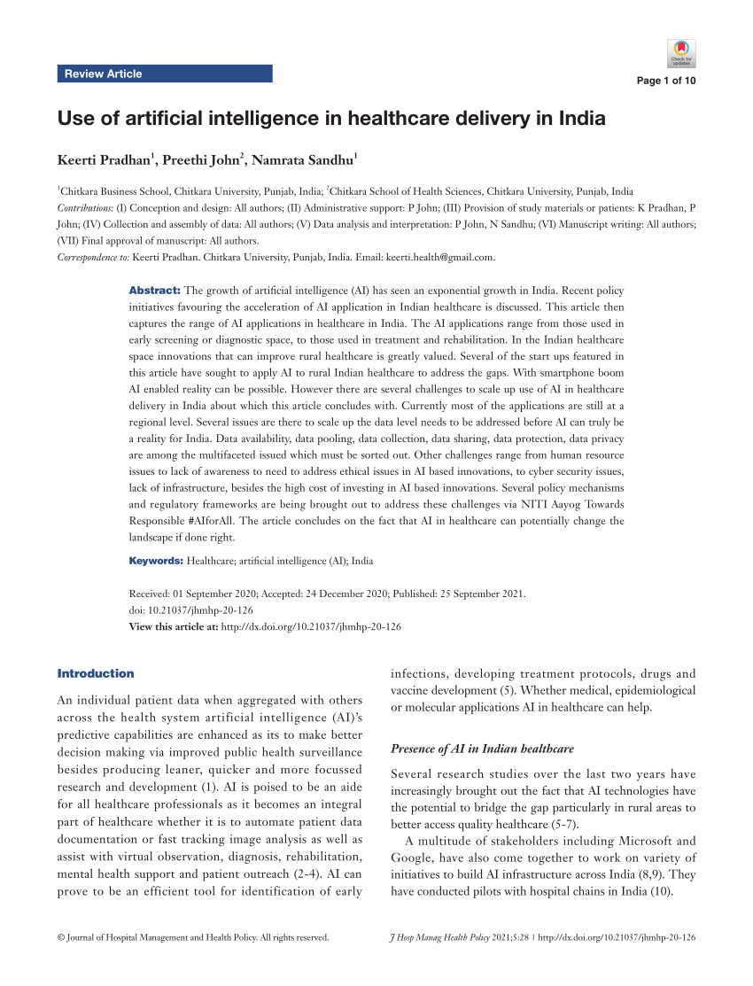 research paper on ai in healthcare pdf
