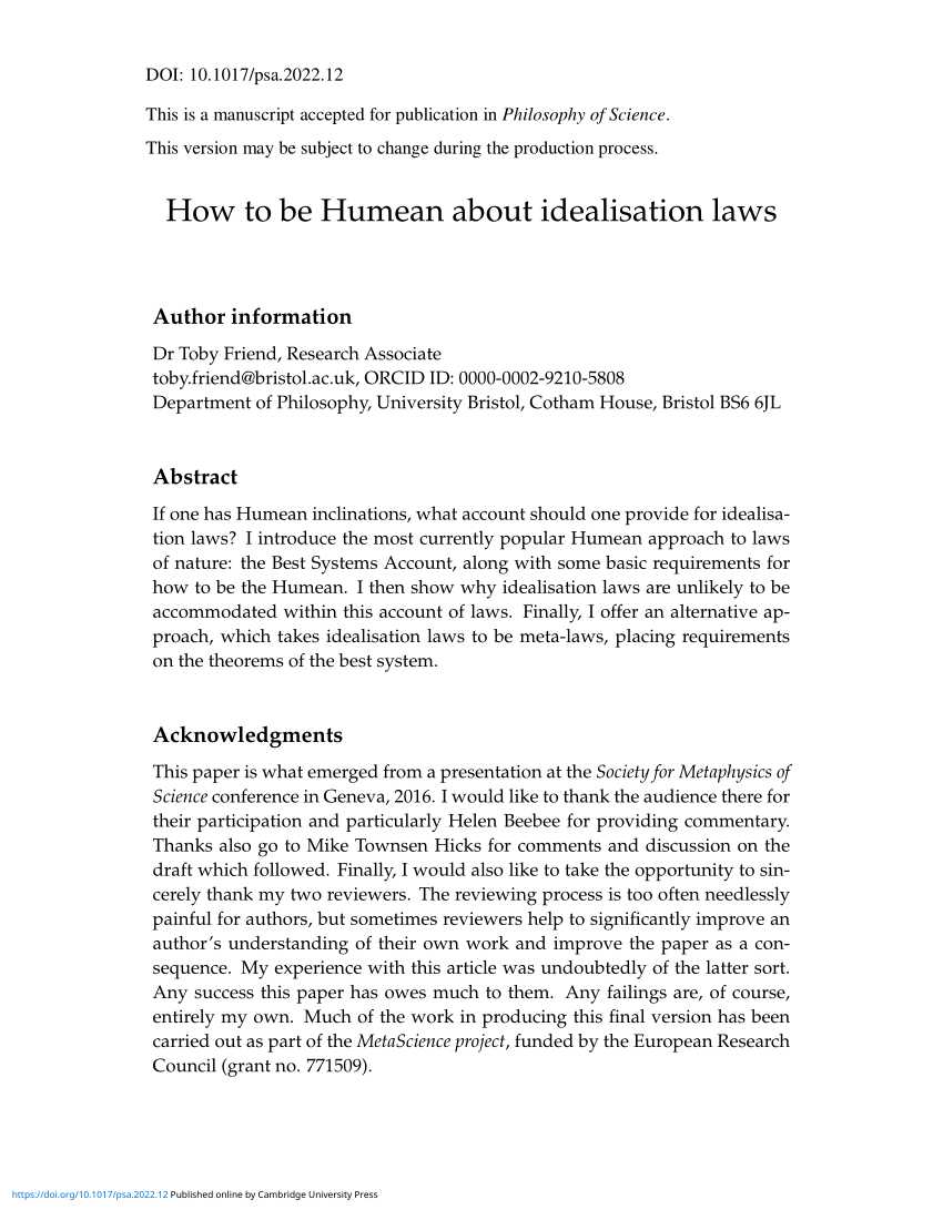 Pdf How To Be Humean About Idealization Laws