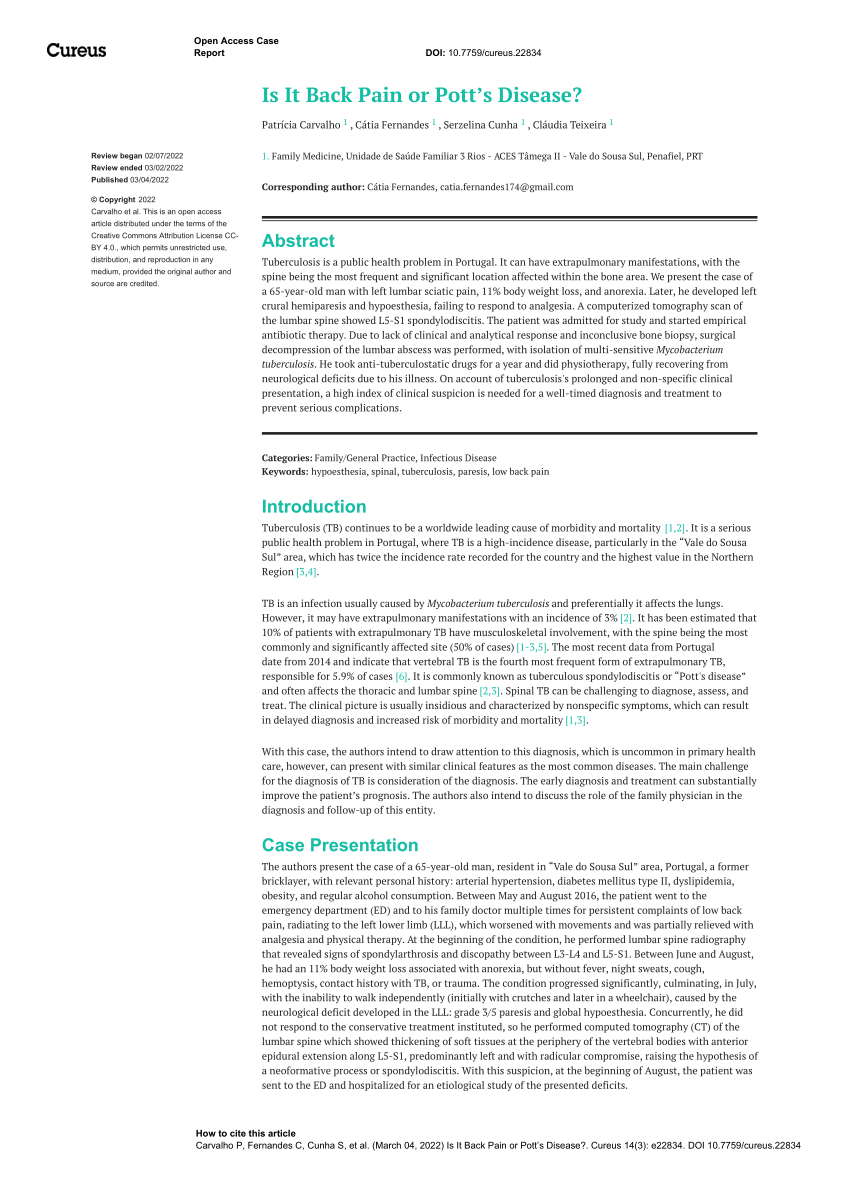 Cureus, Tuberculosis of the Cervical Spine: A Case Report