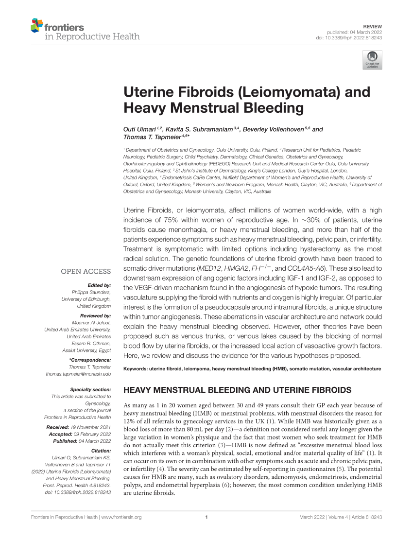 Pdf Uterine Fibroids Leiomyomata And Heavy Menstrual Bleeding