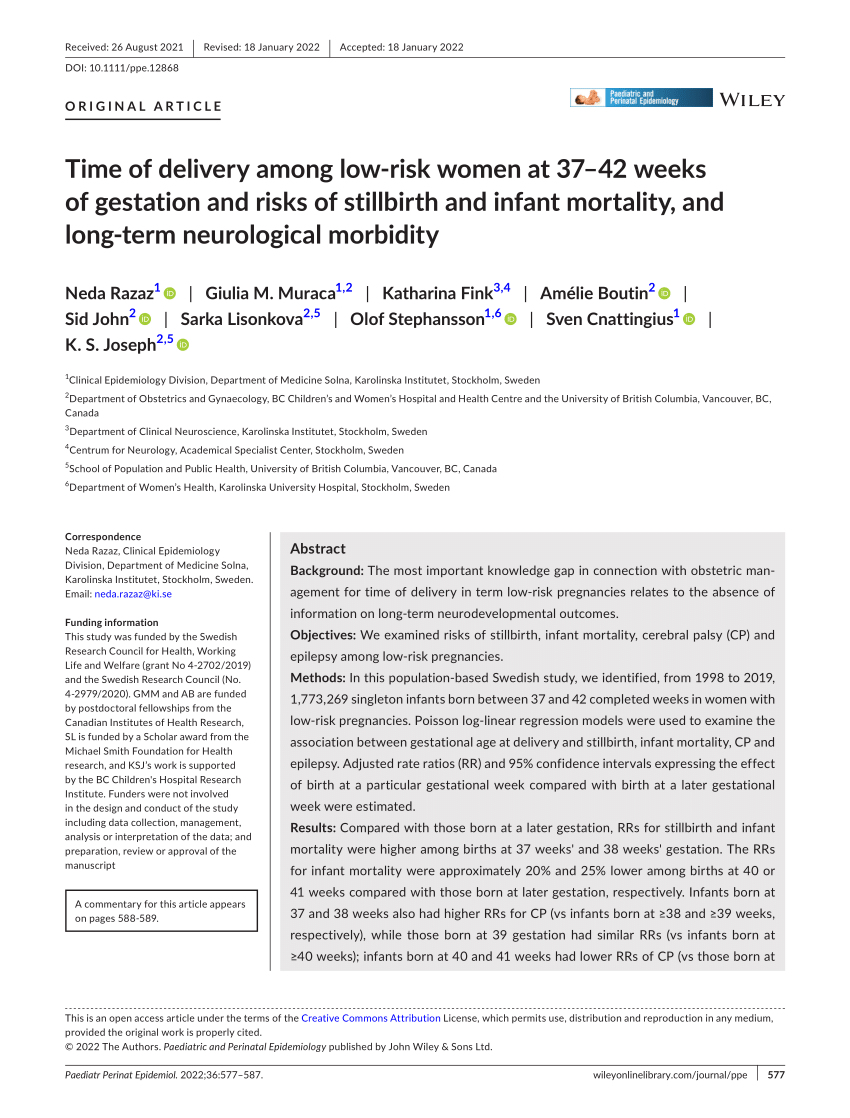 Pdf Time Of Delivery Among Low‐risk Women At 3742 Weeks Of Gestation And Risks Of Stillbirth 
