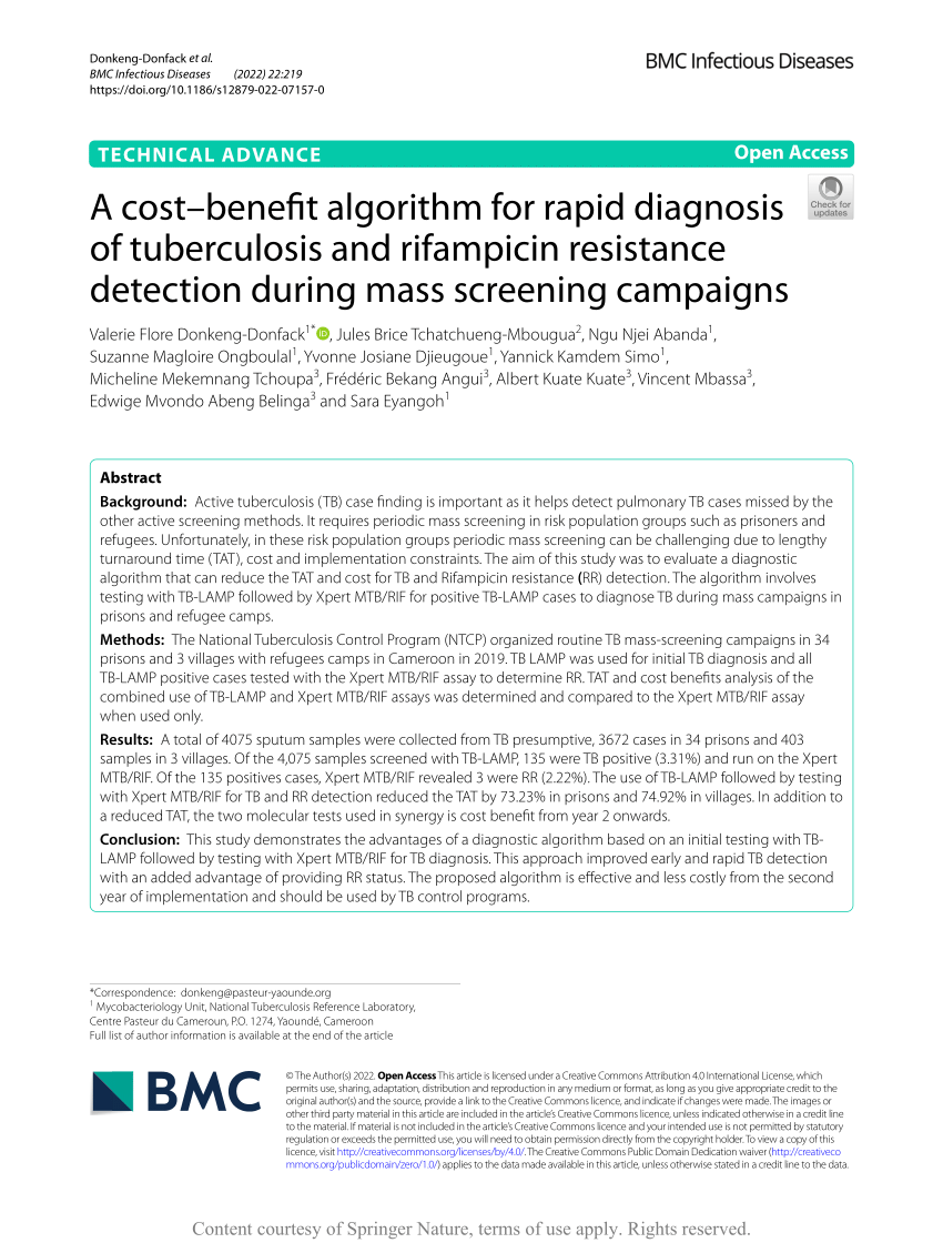 Pdf A Costbenefit Algorithm For Rapid Diagnosis Of Tuberculosis And Rifampicin Resistance