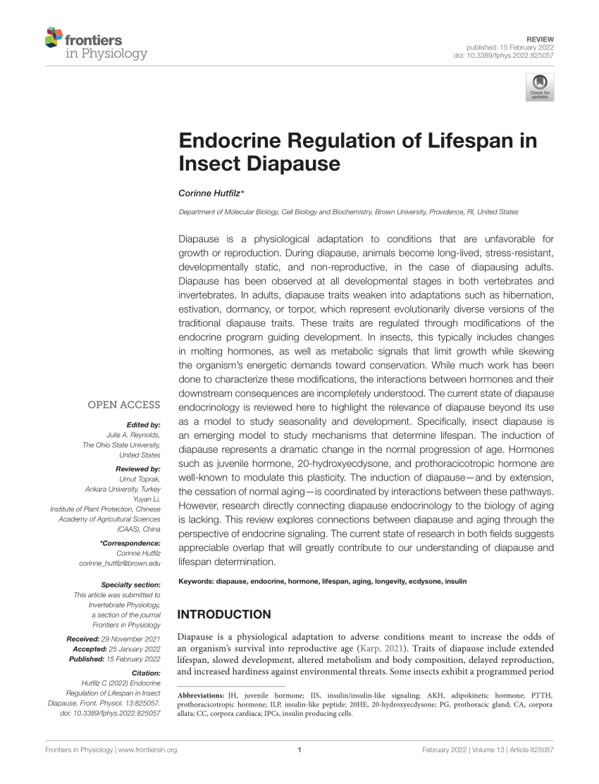 (PDF) Endocrine Regulation of Lifespan in Insect Diapause