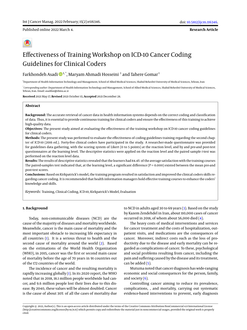 (PDF) Effectiveness of Training on ICD10 Cancer Coding