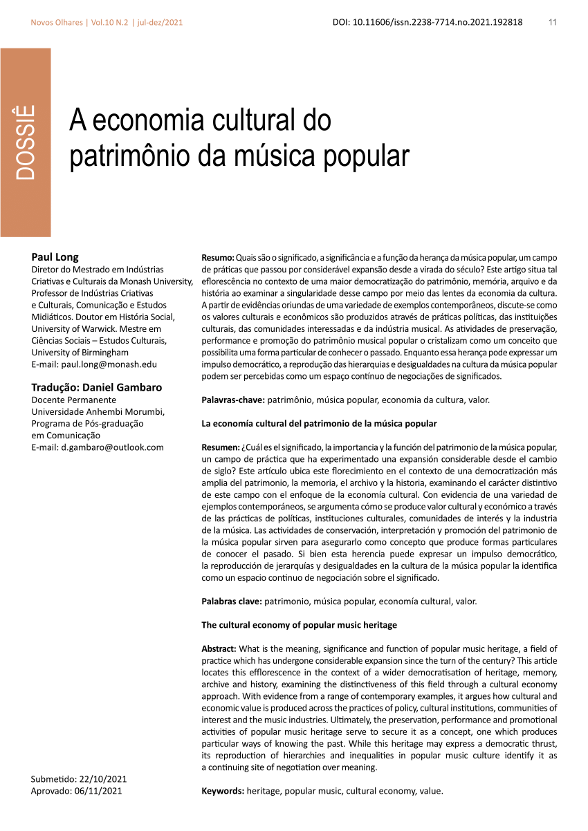 PDF) A economia cultural do patrimônio da música popular