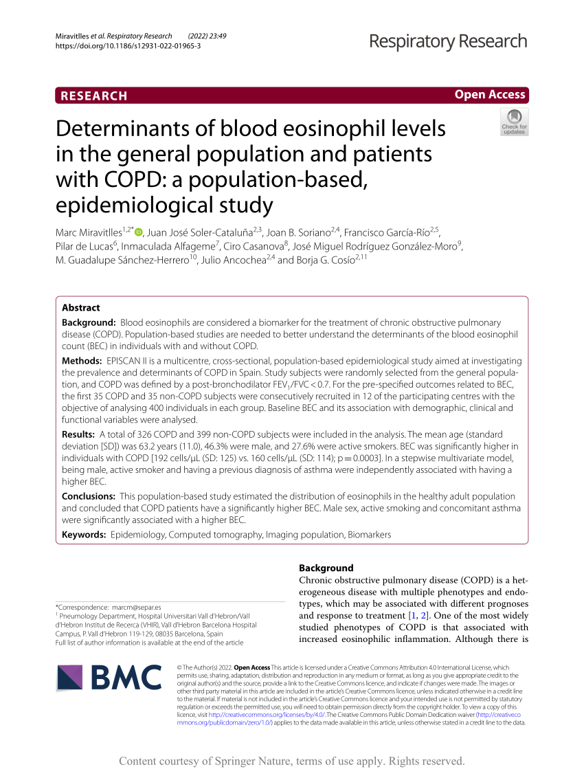 PDF Determinants of blood eosinophil levels in the general  