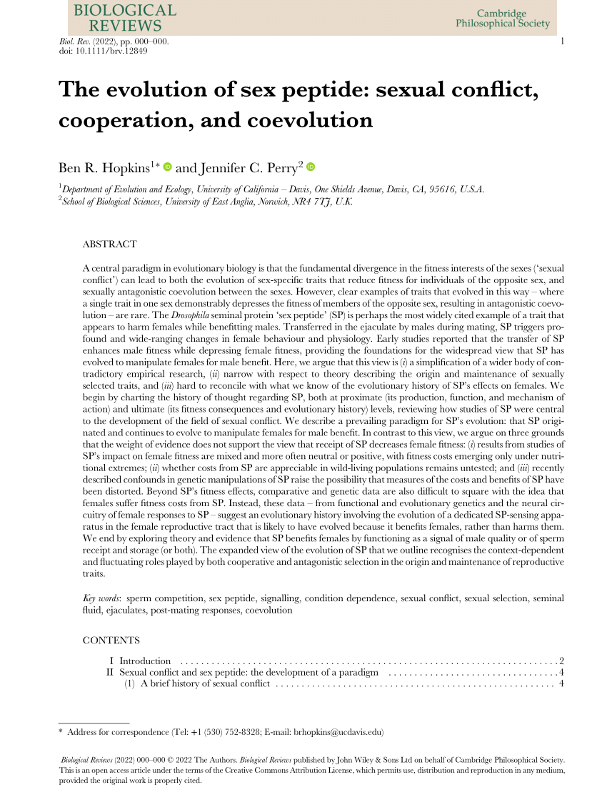 Pdf The Evolution Of Sex Peptide Sexual Conflict Cooperation And