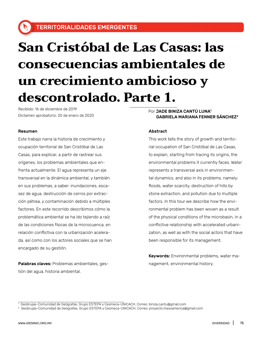 PDF) San Cristóbal de Las Casas: las consecuencias ambientales de un  crecimiento ambicioso y descontrolado. Parte 1