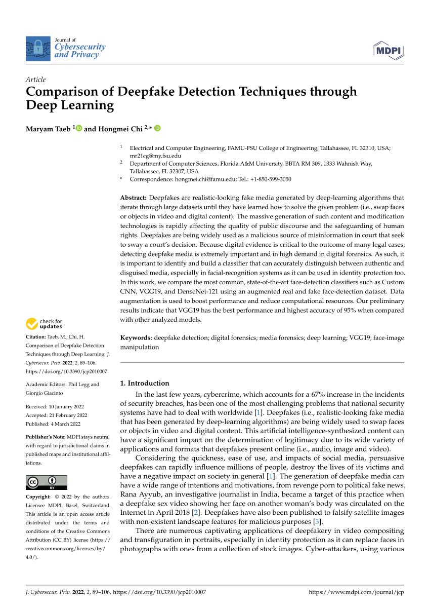 Pdf Comparison Of Deepfake Detection Techniques Through Deep Learning 