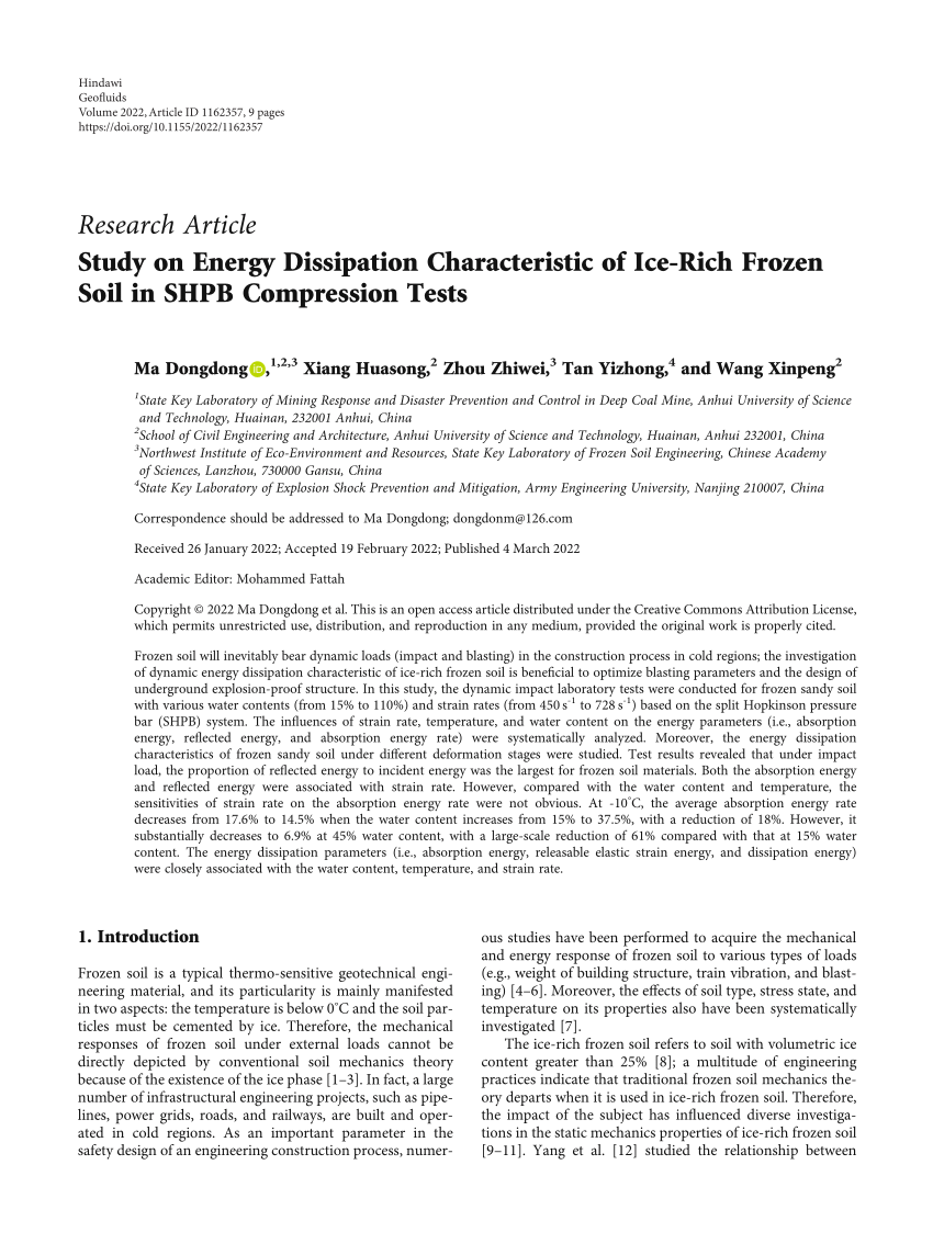 (PDF) Study on Energy Dissipation Characteristic of IceRich Frozen