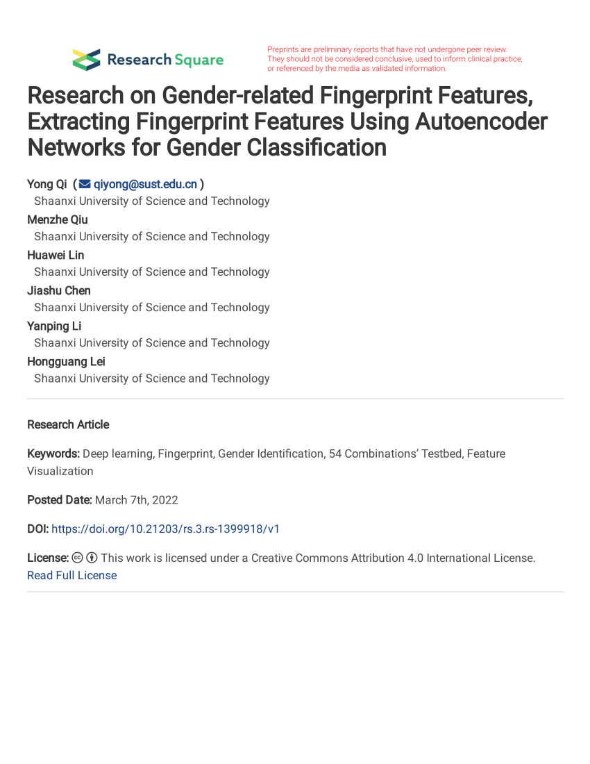 Pdf Research On Gender Related Fingerprint Features Extracting Fingerprint Features Using 6339