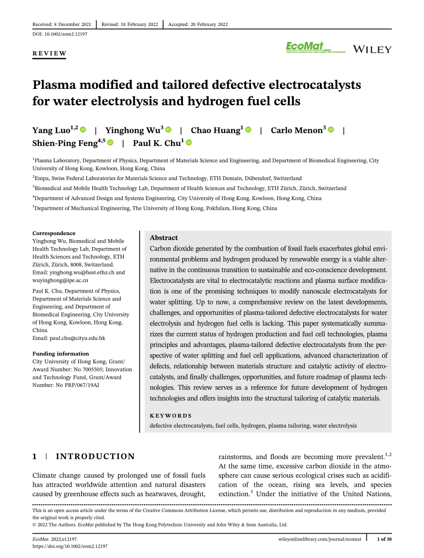 PDF) Plasma modified and tailored defective electrocatalysts for 