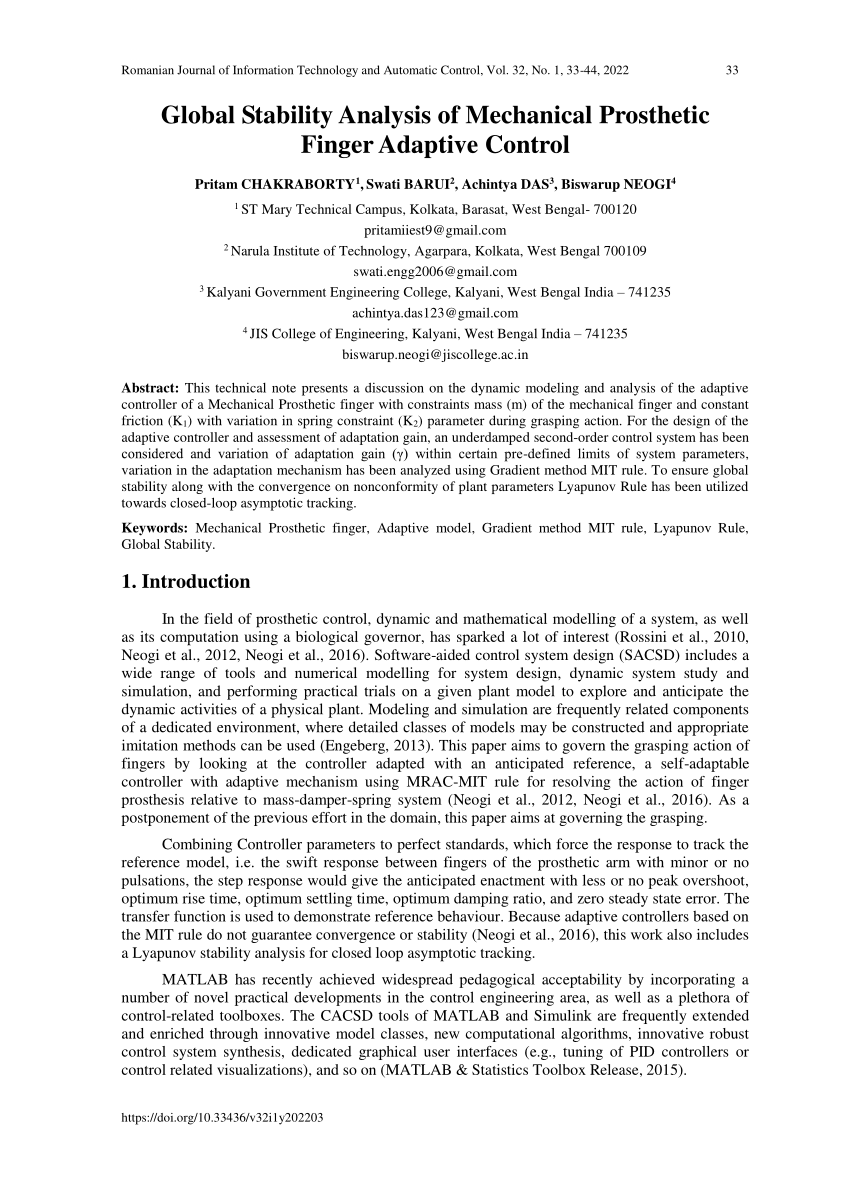 (PDF) Global Stability Analysis of Mechanical Prosthetic Finger ...