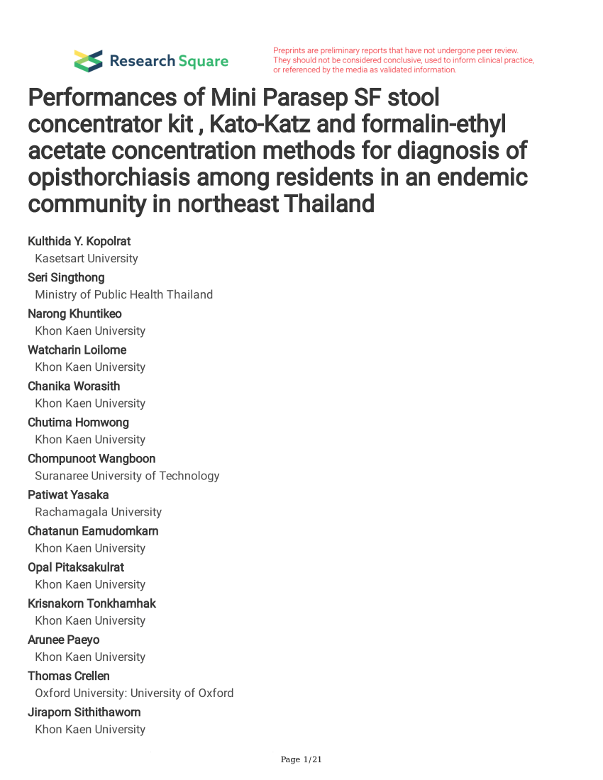 PDF Performances of Mini Parasep SF stool concentrator kit Kato  