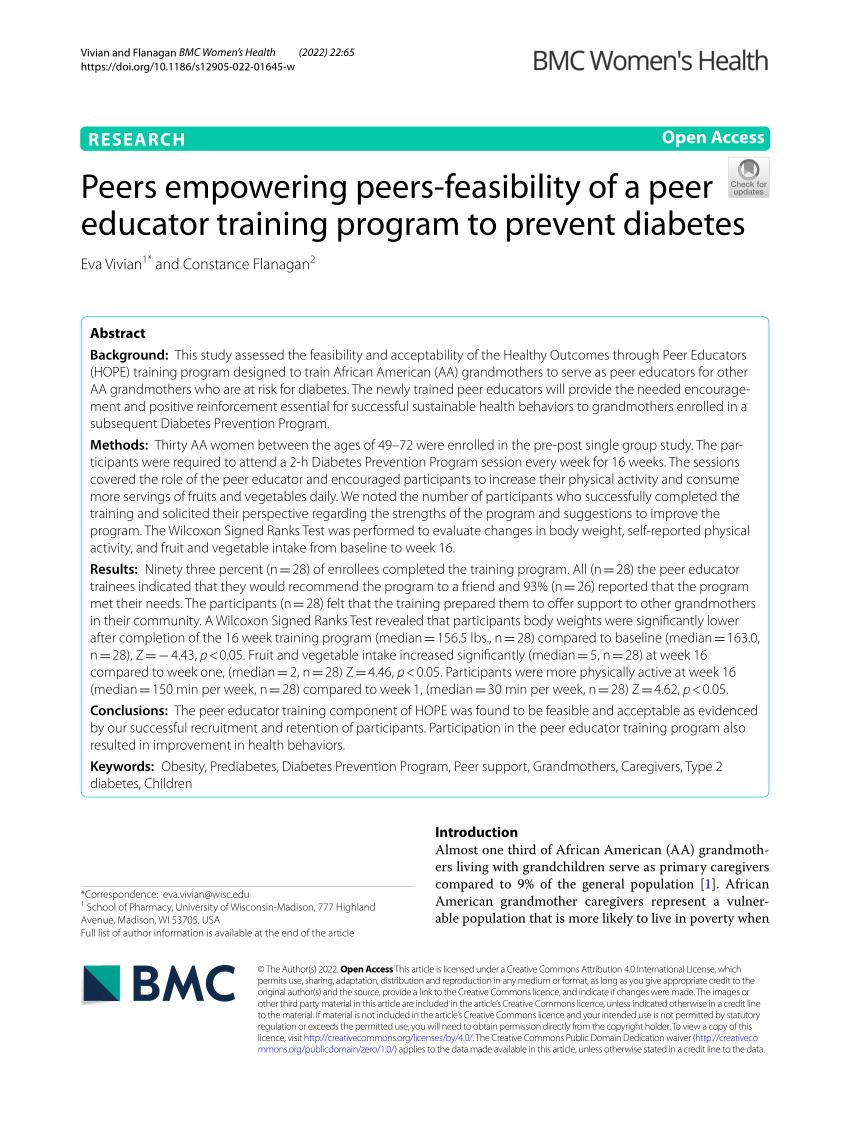 Pdf Peers Empowering Peers Feasibility Of A Peer Educator Training