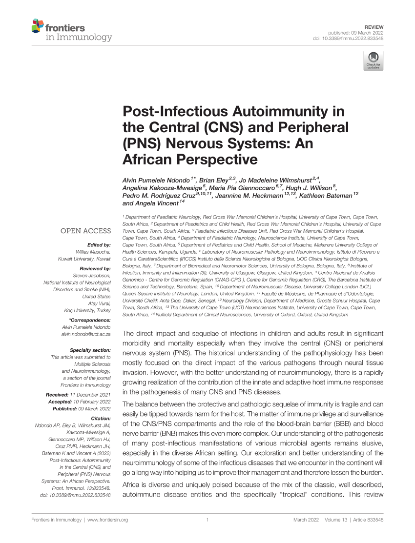 PDF Post Infectious Autoimmunity in the Central CNS and  