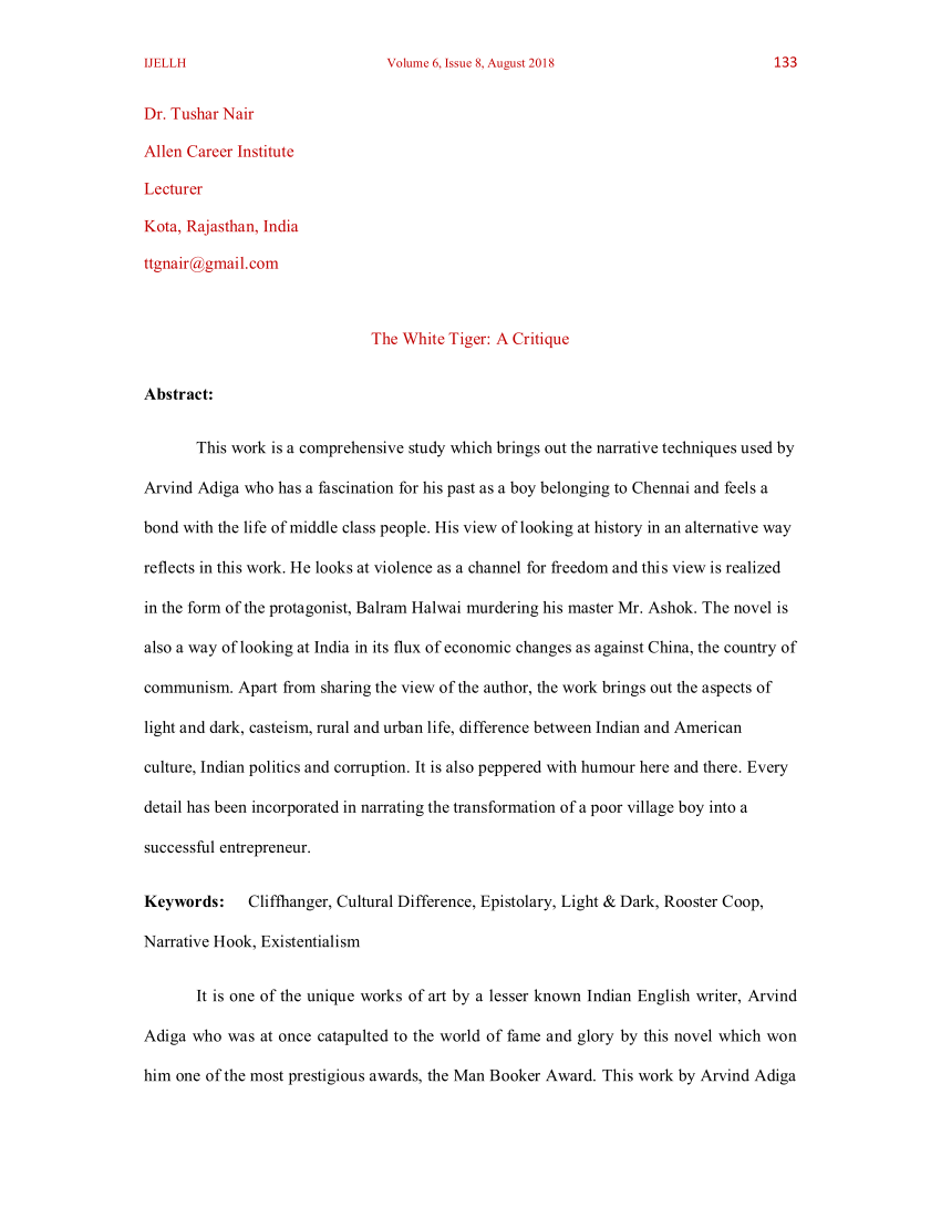 thesis on the white tiger pdf