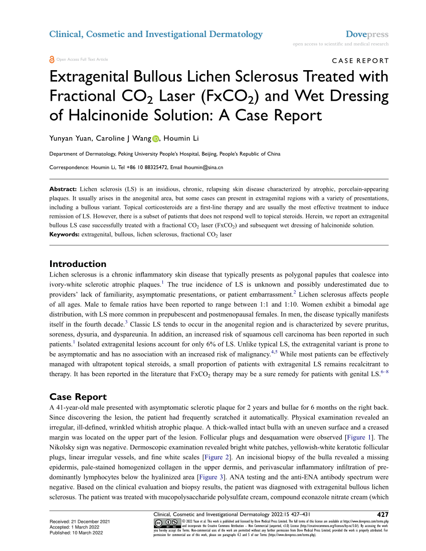 Pdf Extragenital Bullous Lichen Sclerosus Treated With Fractional Co2