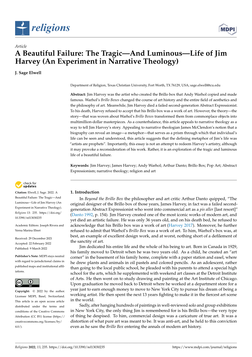 Pdf A Beautiful Failure The Tragic And Luminous Life Of Jim Harvey An Experiment In Narrative Theology