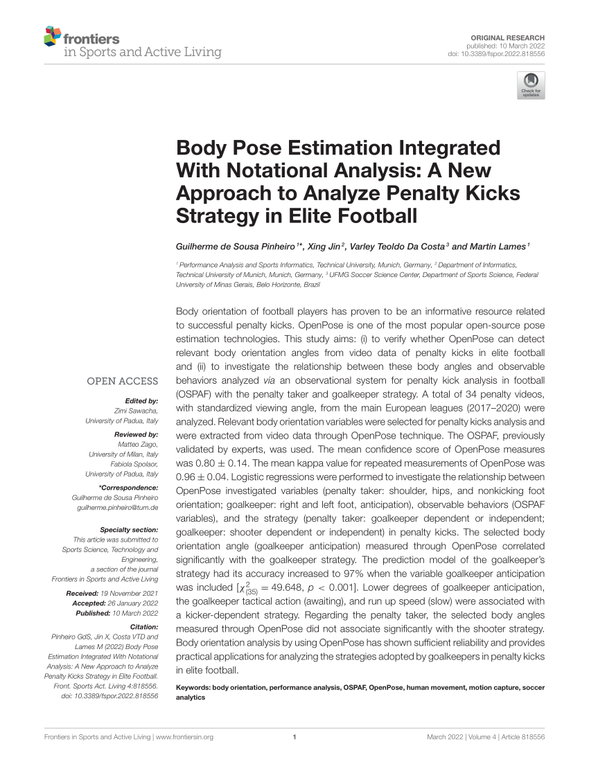 Frontiers  Body Pose Estimation Integrated With Notational Analysis: A New  Approach to Analyze Penalty Kicks Strategy in Elite Football