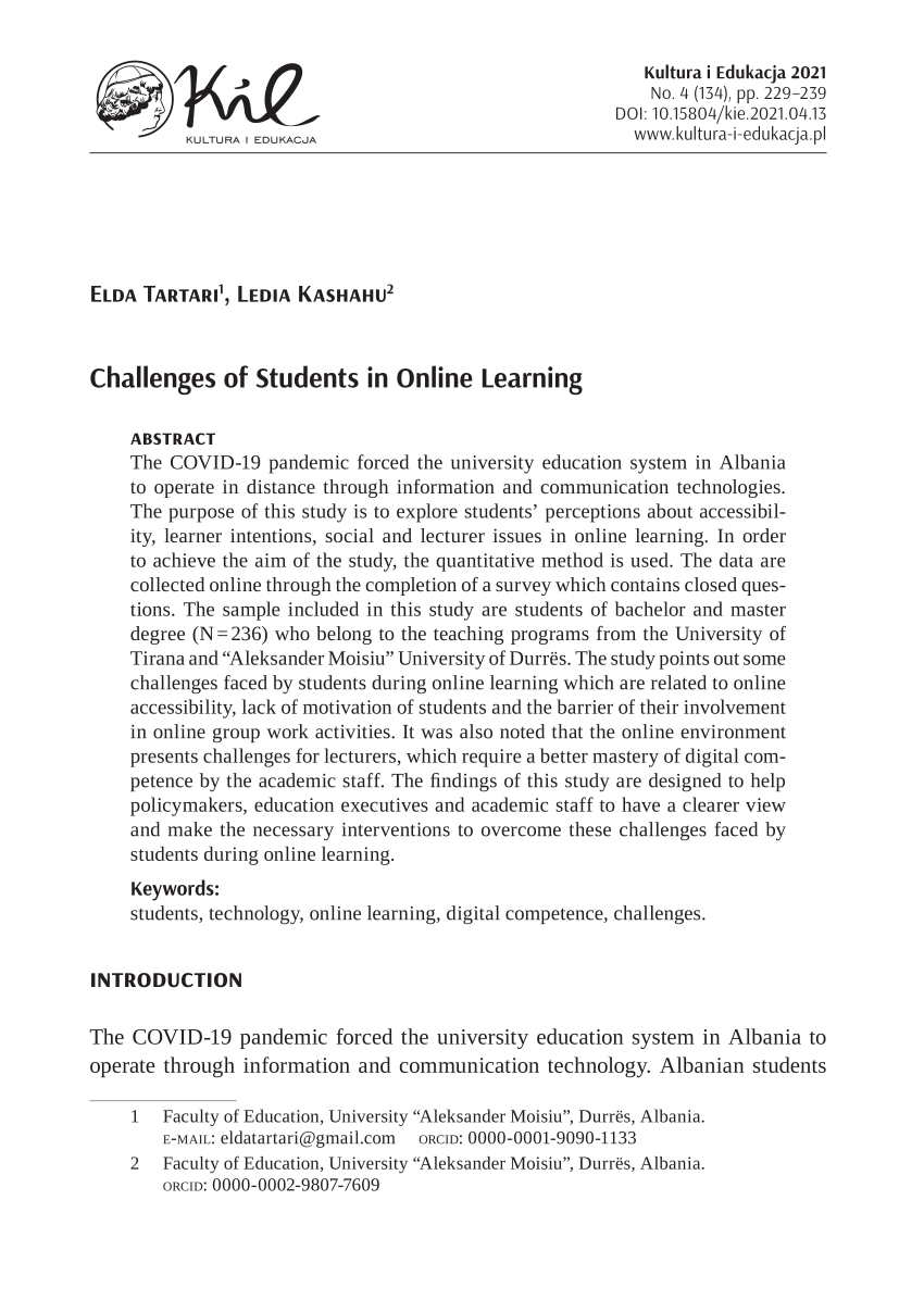 research question about challenges of online learning